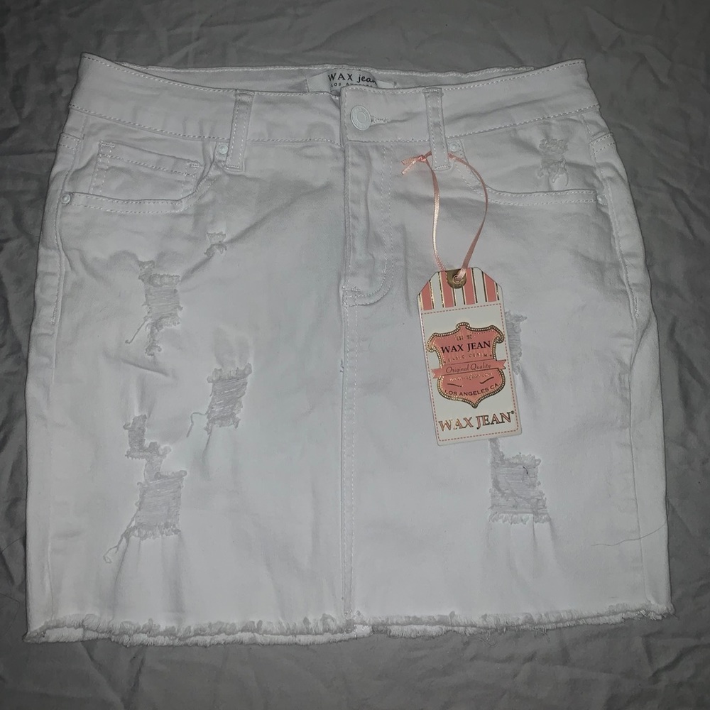 White Ripped Jean Skirt